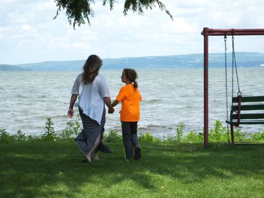 Mother and son by the lake...