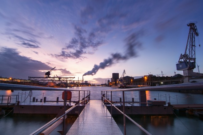 pier + smokestacks