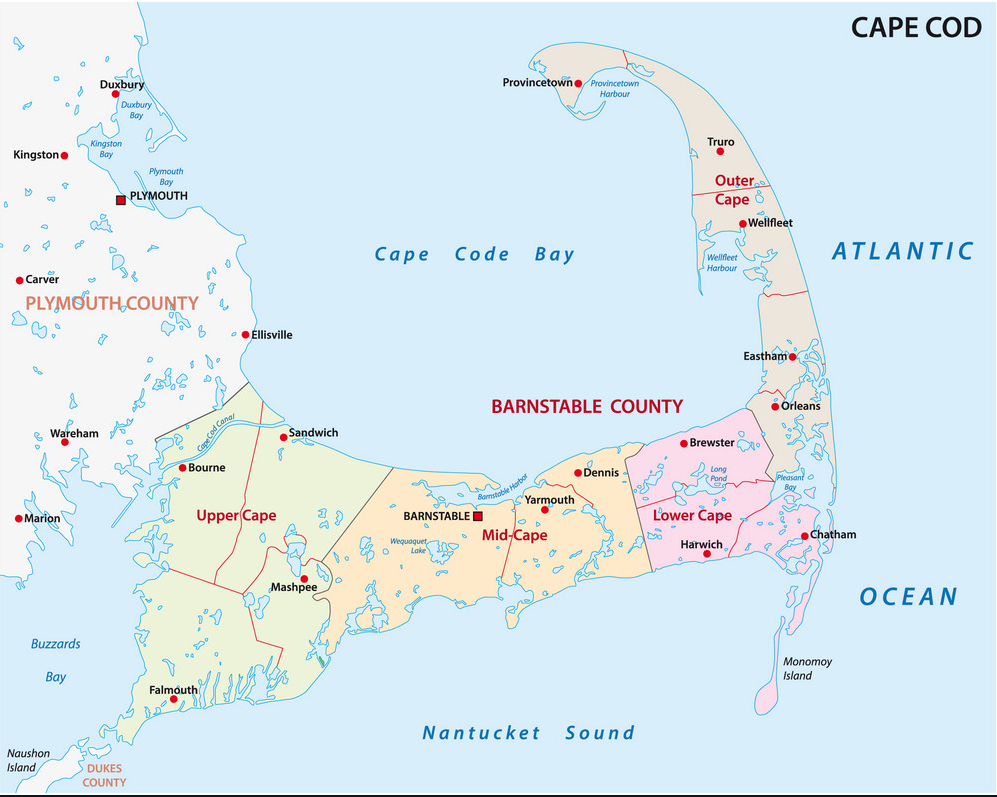cape cod administrative and political map, united states