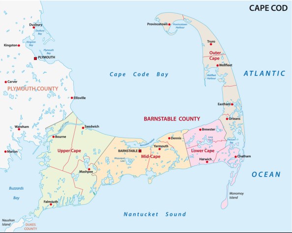 cape cod administrative and political map, united states